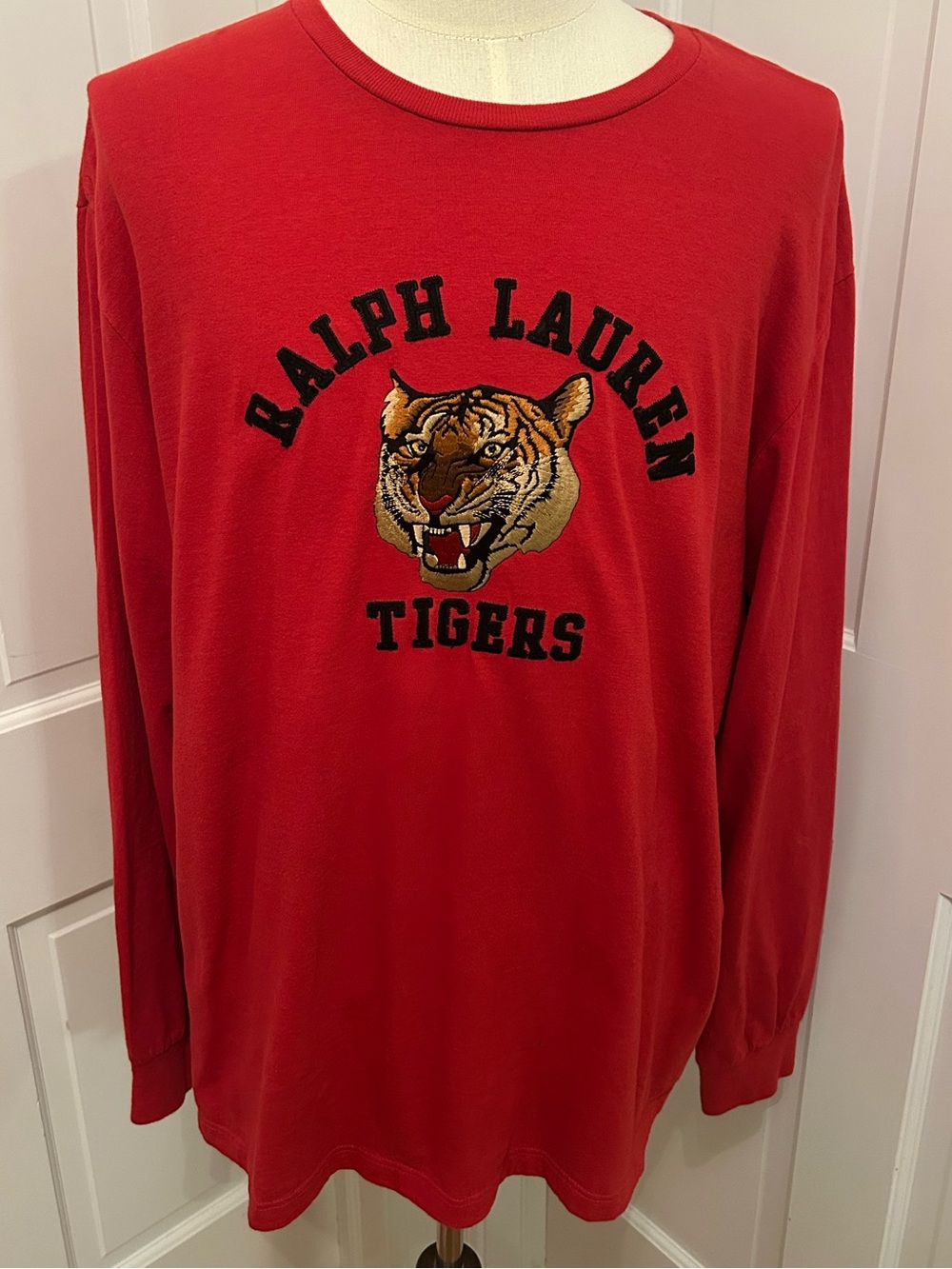 VTG 90s POLO SPORT RALPH LAUREN Tigers Embroidered Red Long Sleeve Shirt L